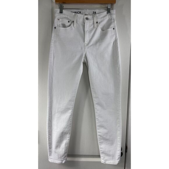 J Crew Women's 9" Mid-Rise Toothpick Jeans White Denim Stretch Size 28 *READ* - Picture 1 of 12